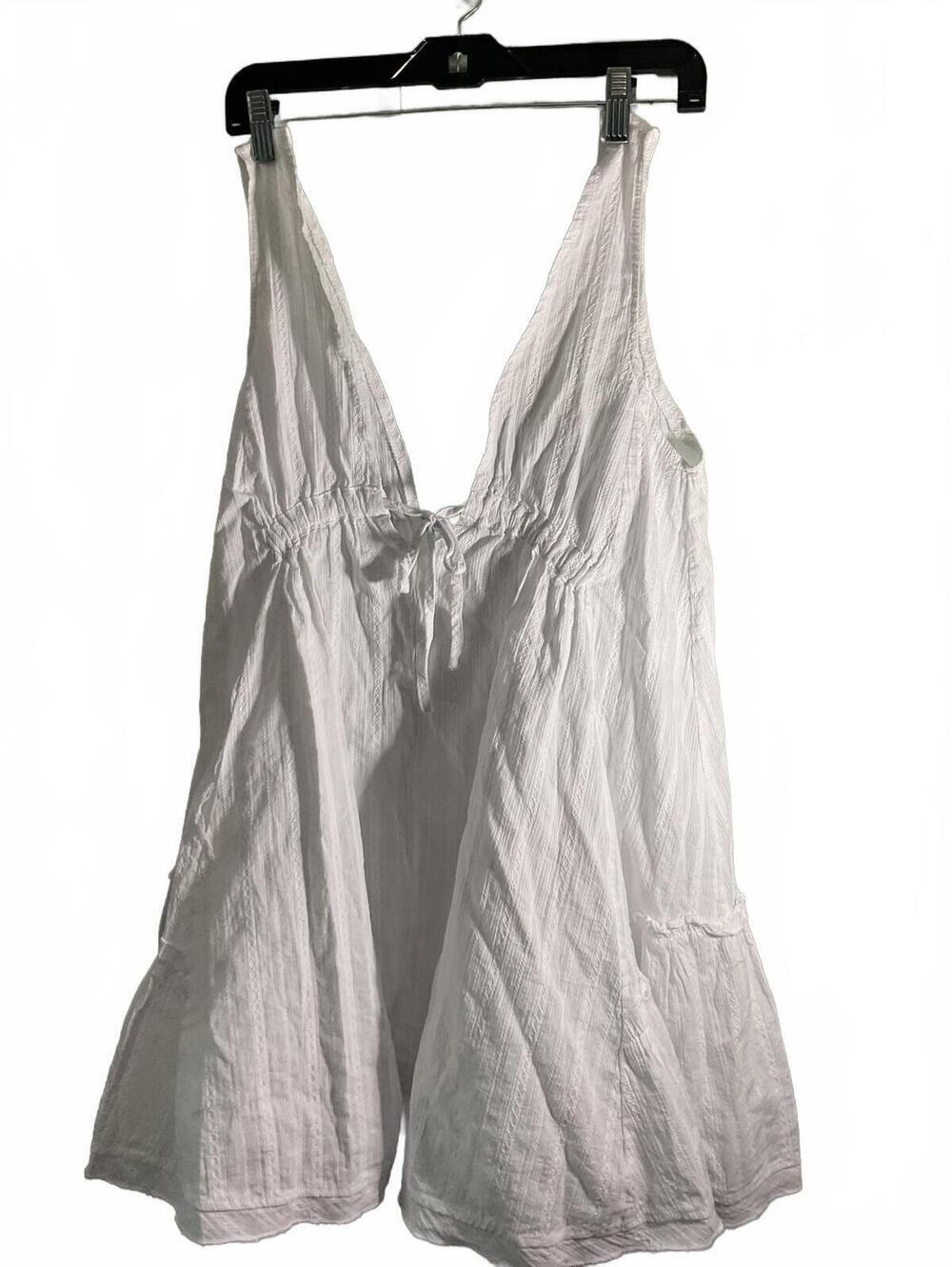 White Crinkled Cotton Gauze Sleeveless Tie-Front Top Tunic Cover-up Large
